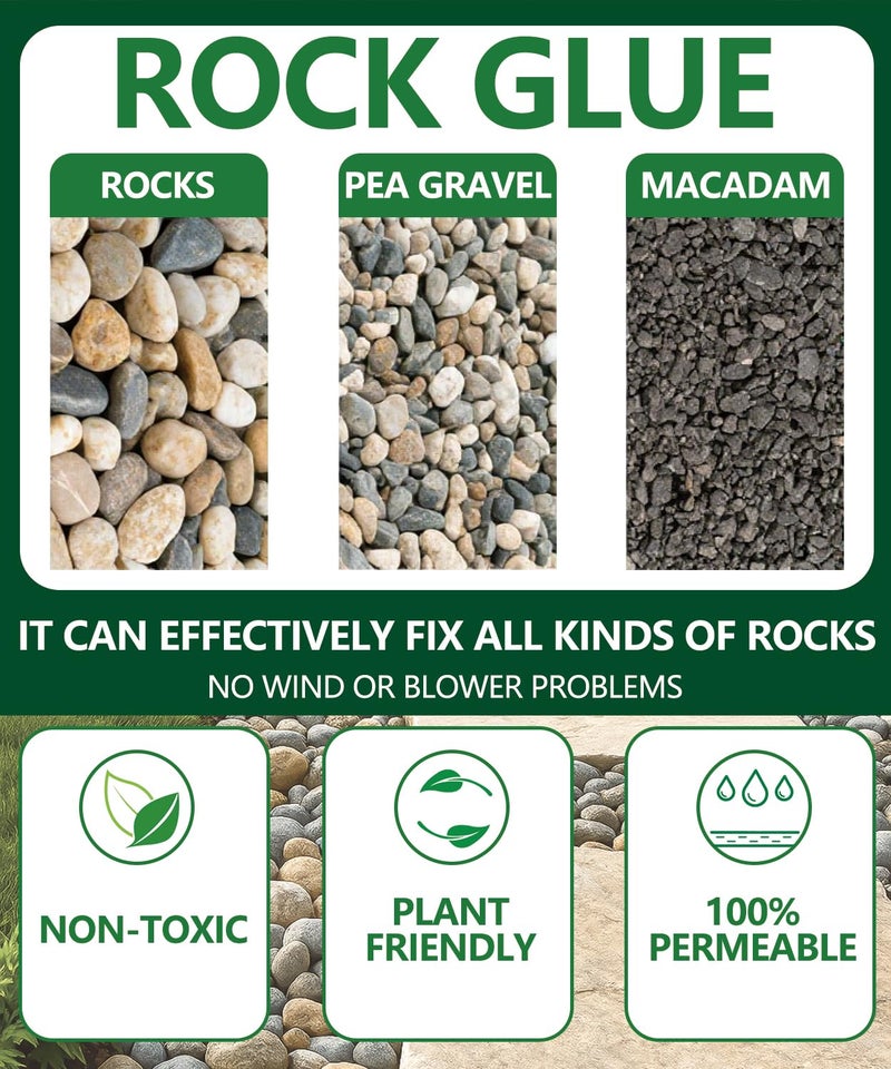 GooBoom Rock Glue for Landscaping – 2L(67.6OZ) Fast-Drying Landscape Adhesive for Pea Gravel, Rubber Mulch & Decorative Stones – Heavy Duty Permanent Bond Stabilizer – Safe for Lawn, Garden, - Image 4